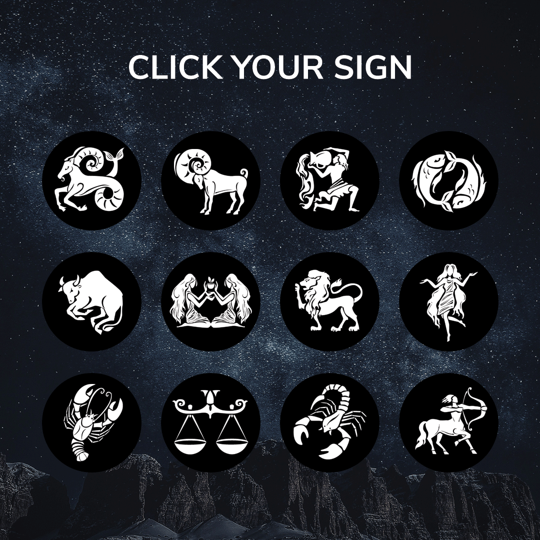 Twelve zodiac glyphs — click your sign